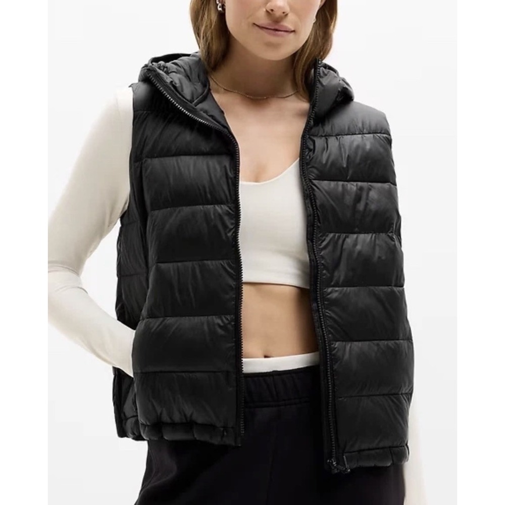 Athleta Aire Puffer Vest Black Hooded Medium Tall